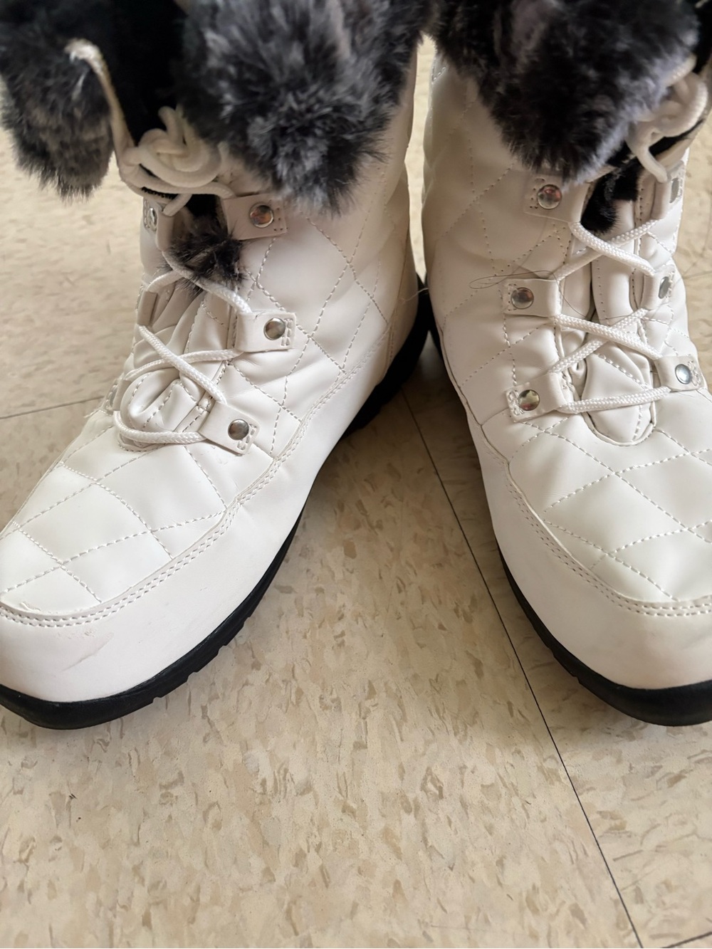 Cozy Quilted Faux-Fur Lace-Up Winter Boots - White